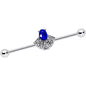 14 Gauge Blue Clear Gem Art Deco Fan Industrial Barbell 38mm