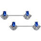 14 Gauge 5/8 Blue Clear Gem Art Deco Fan Barbell Nipple Ring Set