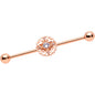 14 Gauge Clear CZ Gem Rose Gold Tone Hearts Industrial Barbell 38mm