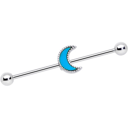 14 Gauge  Faux Turquoise Crescent Moon Industrial Barbell 38mm