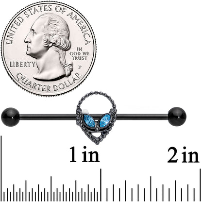 14 Gauge Blue Gem Black Hollow Alien Industrial Barbell 38mm