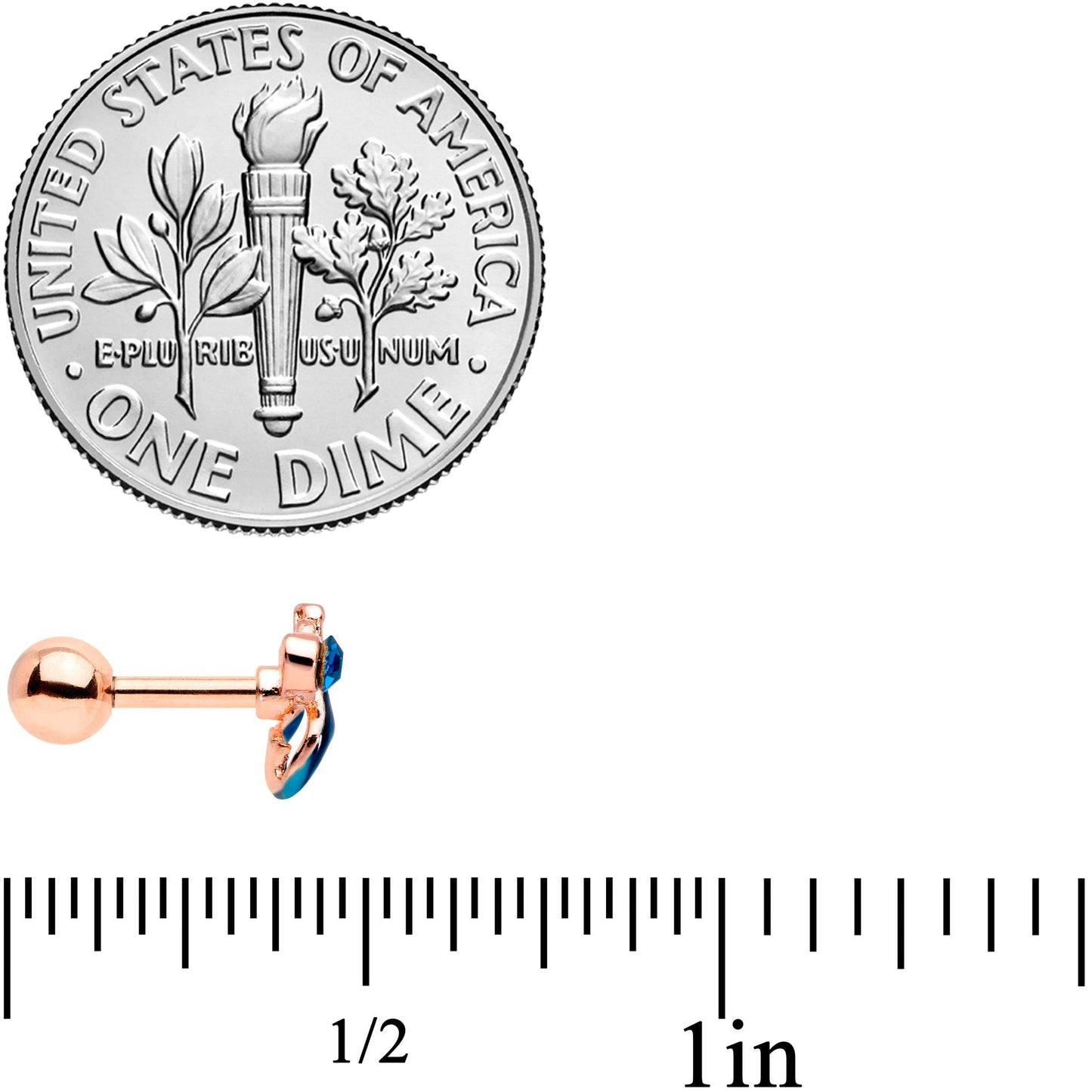 16 Gauge 1/4 Aqua Gem Rose Gold Tone Mermaid Cartilage Tragus