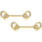 14 Gauge 9/16 Clear Gem Gold Tone Flower Heart Barbell Nipple Ring Set