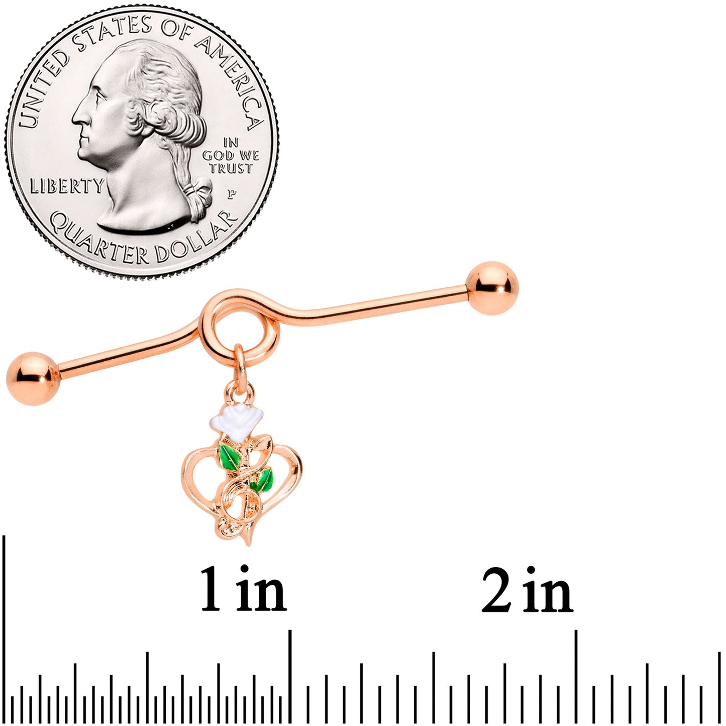 14 Gauge Rose Gold Tone Heart Flower Music Dangle Project Bar 38mm