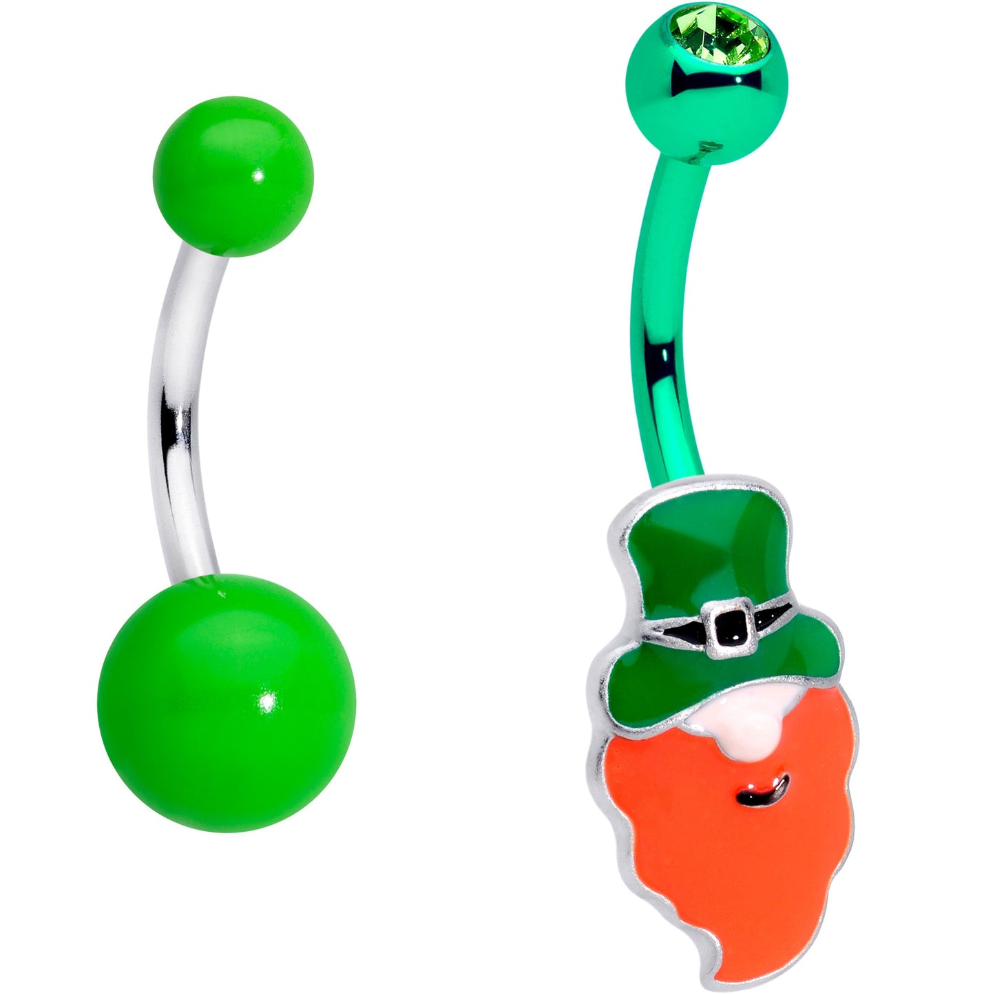 Clear Gem Green Leprechaun Saint Patricks Day Belly Ring Set of 2