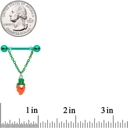 14 Gauge 11/16 Leprechaun St Patricks Day Chain Dangle Nipple Ring Set