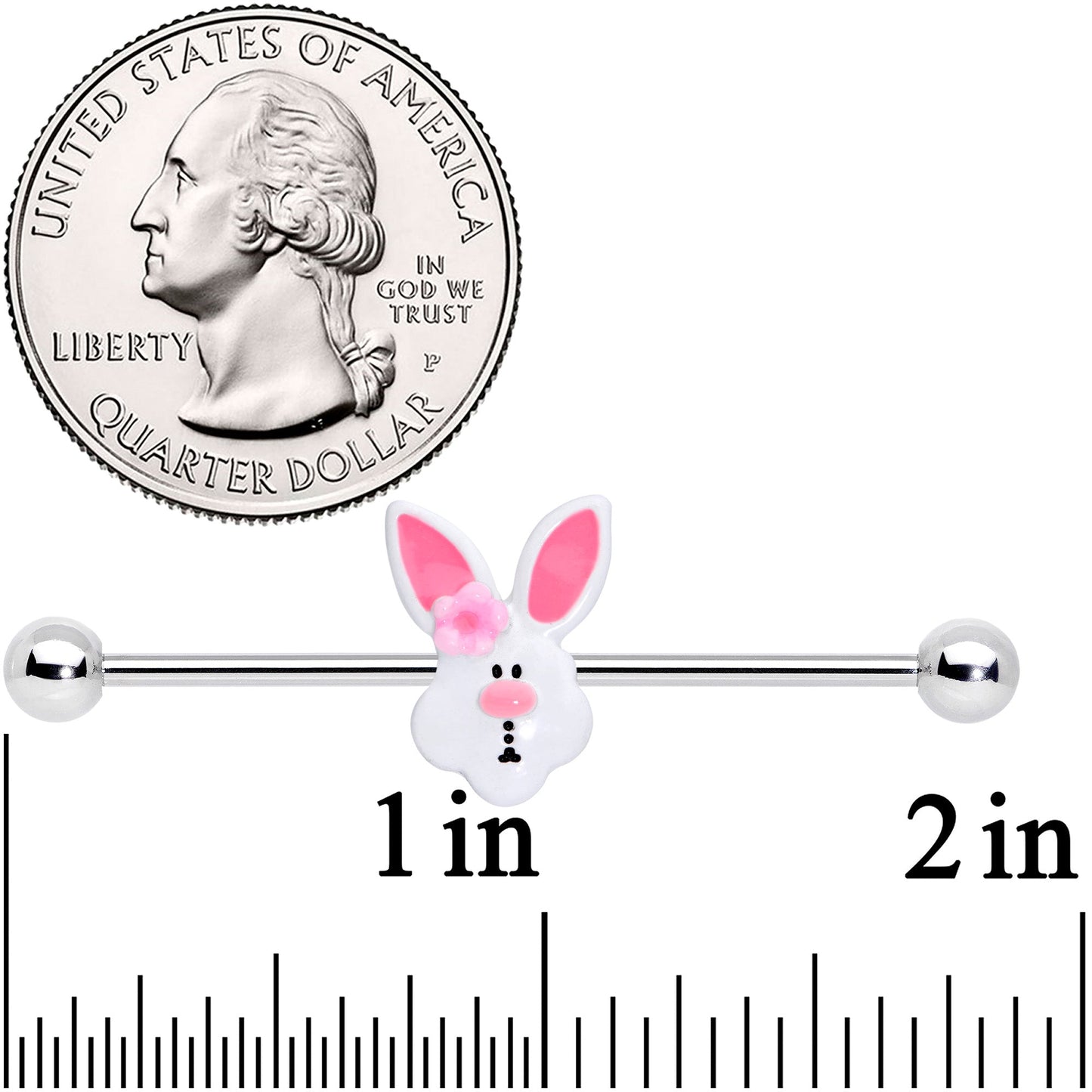 14 Gauge Easter Bunny Flower Industrial Barbell 38mm