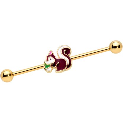 14 Gauge Gold Tone Snacking Squirrel Industrial Barbell 38mm