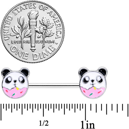 14 Gauge 9/16 Pink White Panda Donut Barbell Nipple Ring Set