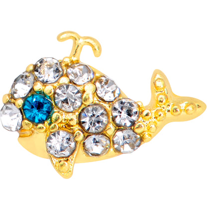 16 Gauge 1/4 Clear Aqua Gem Gold Tone Whale Cartilage Tragus Earring