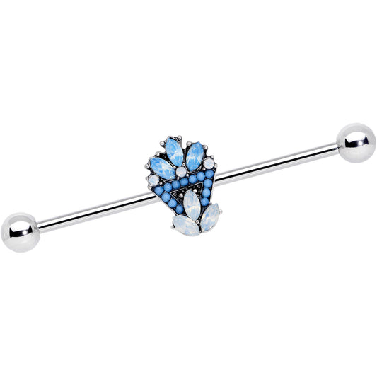 14 Gauge Blue White Faux Opal Ornate Industrial Barbell 38mm