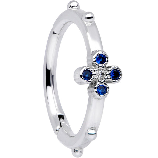 16 Gauge 3/8 Blue CZ Gem Little Flower Hinged Segment Ring