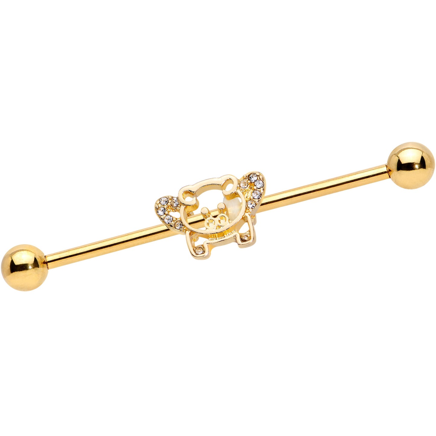 14 Gauge Clear Gem Gold Tone Flying Pig Industrial Barbell 38mm