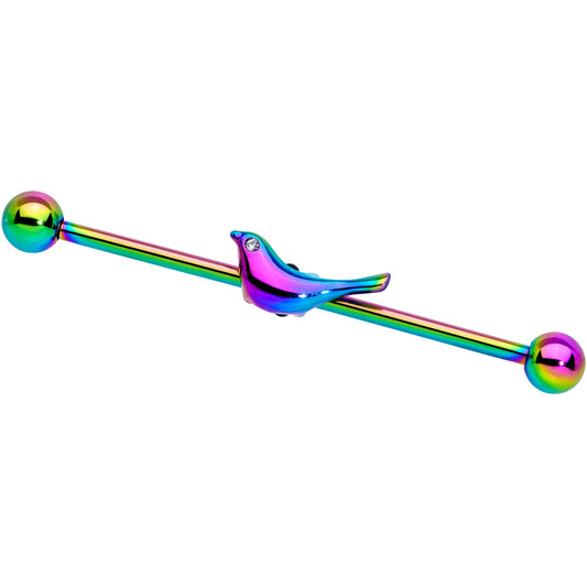 14 Gauge Clear Gem Rainbow Bird Industrial Barbell 38mm