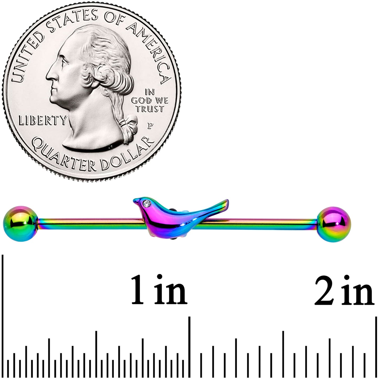 14 Gauge Clear Gem Rainbow Bird Industrial Barbell 38mm