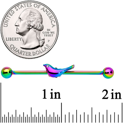 14 Gauge Clear Gem Rainbow Bird Industrial Barbell 38mm