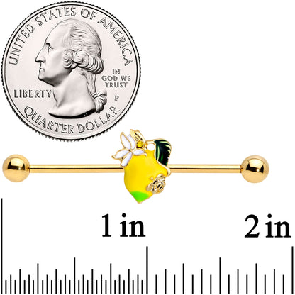 14 Gauge Gold Tone Bee Flower Lemon Industrial Barbell 38mm