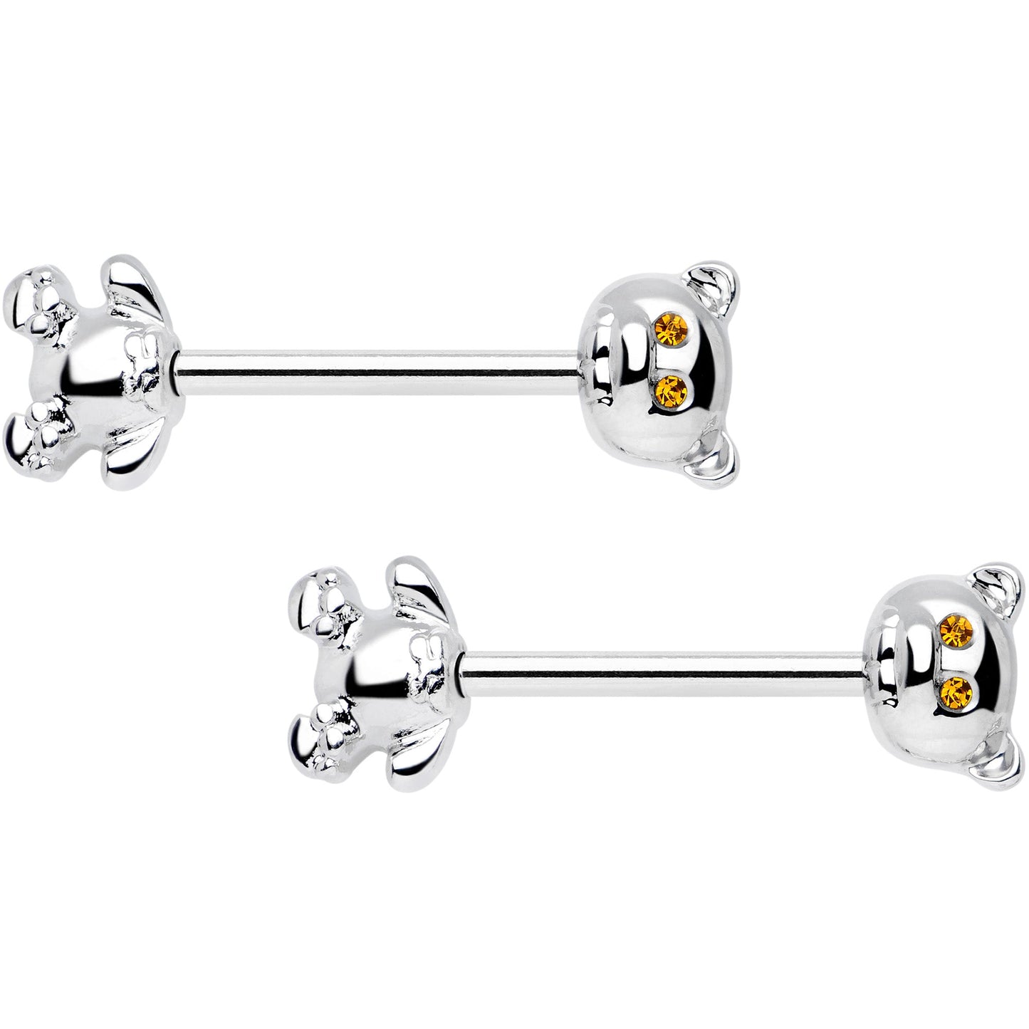 14 Gauge 9/16 Yellow Gem Teddy Bear Barbell Nipple Ring Set