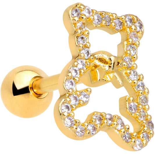 16 Gauge 1/4 Clear Gem Gold Tone Teddy Bear Cartilage Tragus