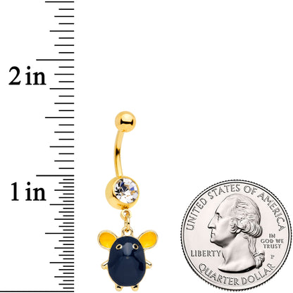 Clear Gem Gold Tone Black Mouse Dangle Belly Ring