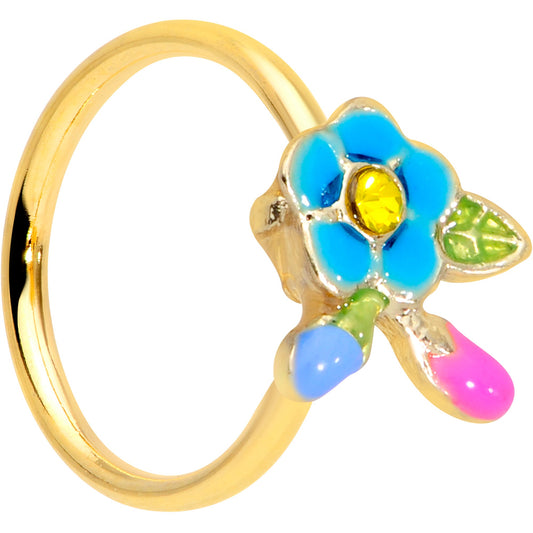 20 Gauge 5/16 Yellow Gem Gold Tone Neon Flower Nose Hoop