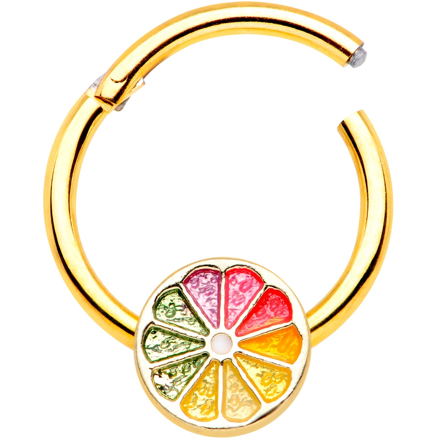 16 Gauge 3/8 Gold Tone Rainbow Grapefruit Septum Ring