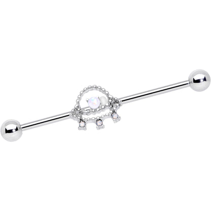 14 Gauge White Faux Opal UFO Industrial Barbell 38mm