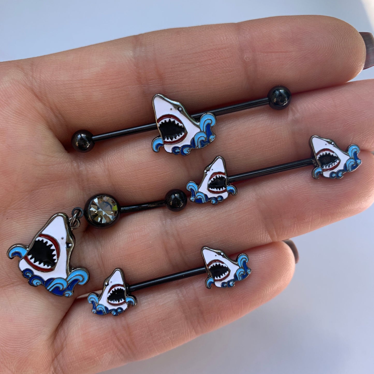 Clear Gem Black Shark Bite Dangle Belly Ring