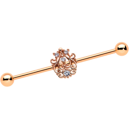 14 Gauge Clear CZ Gem Rose Gold Tone Elegant Industrial Barbell 38mm