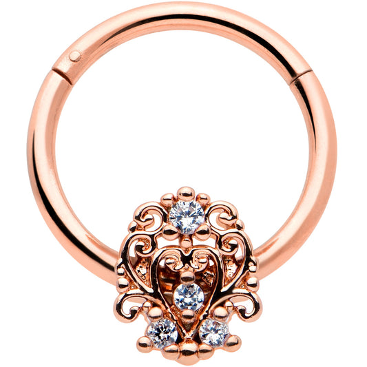 16 Gauge 3/8 Clear CZ Gem Rose Gold Tone Elegant Hinged Segment Ring