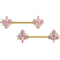 14 Gauge 9/16 Pink CZ Gem Gold Tone Pretty Barbell Nipple Ring Set