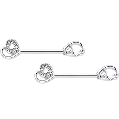 14 Gauge 5/8 Clear Gem Heart Swirl Barbell Nipple Ring Set