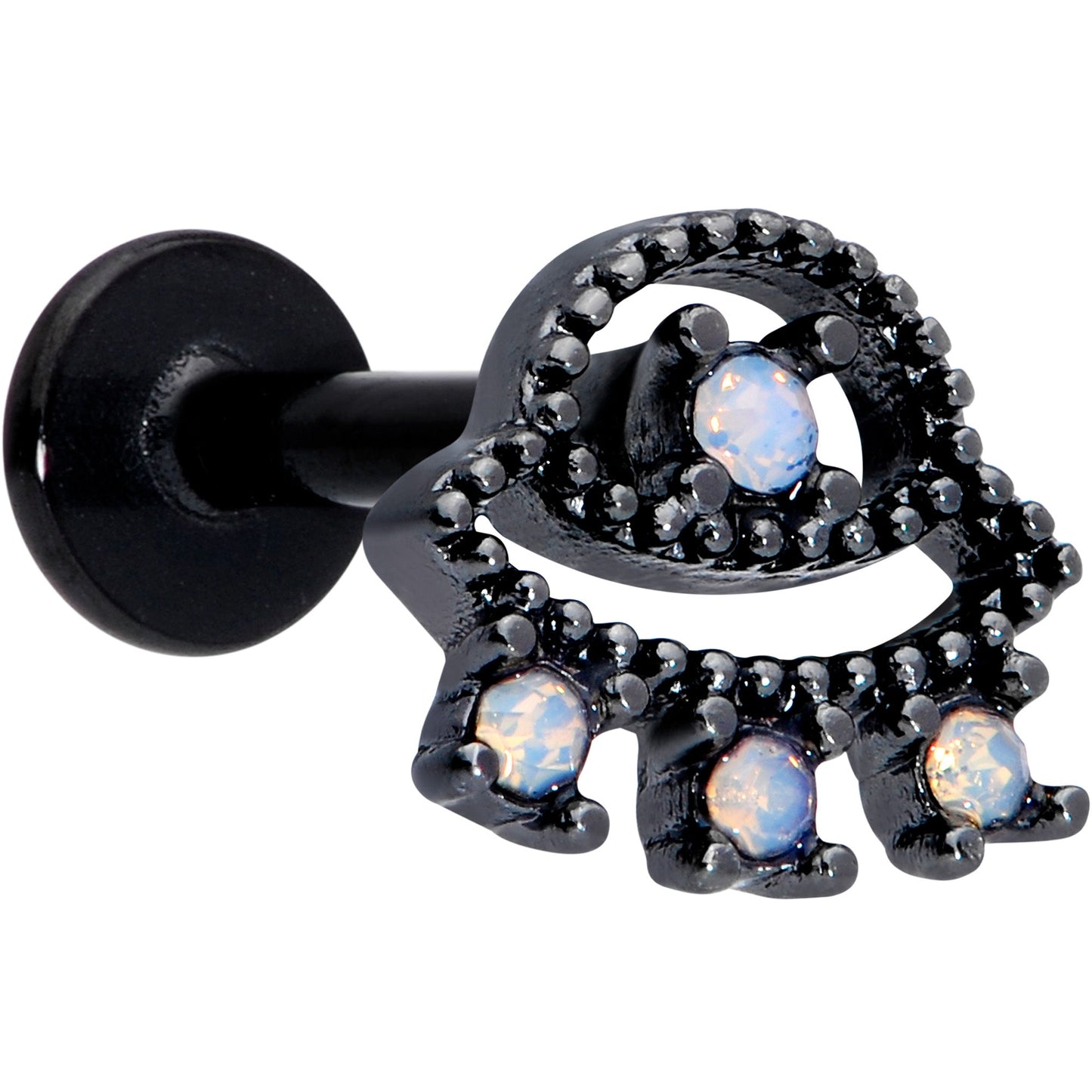 16 Gauge 1/4 White Faux Opal Black UFO Labret Monroe Tragus