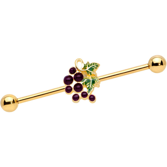 14 Gauge Gold Tone Yummy Grapes Industrial Barbell 38mm