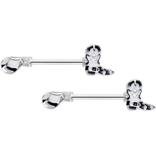 14 Gauge 9/16 Western Boot Hat Barbell Nipple Ring Set