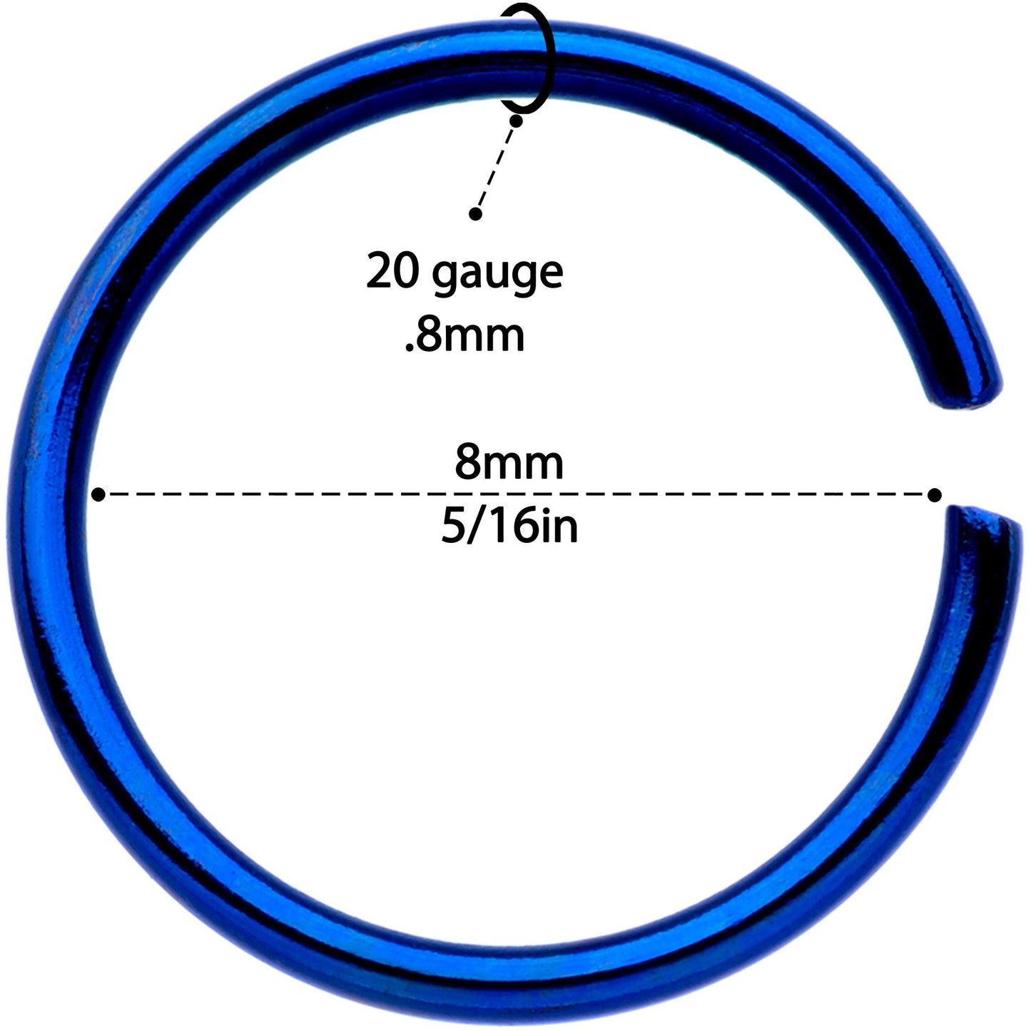 20 Gauge 5/16 Blue Anodized Seamless Circular Ring Set of 12