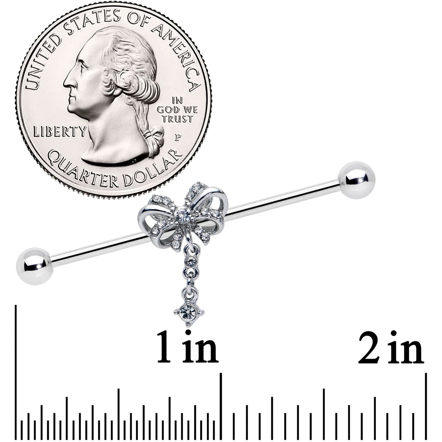 14 Gauge Clear Gem Looping Bow Dangle Industrial Barbell 38mm