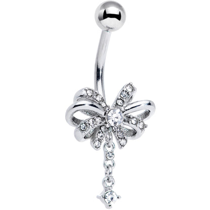 Clear Gem Looping Bow Dangle Belly Ring