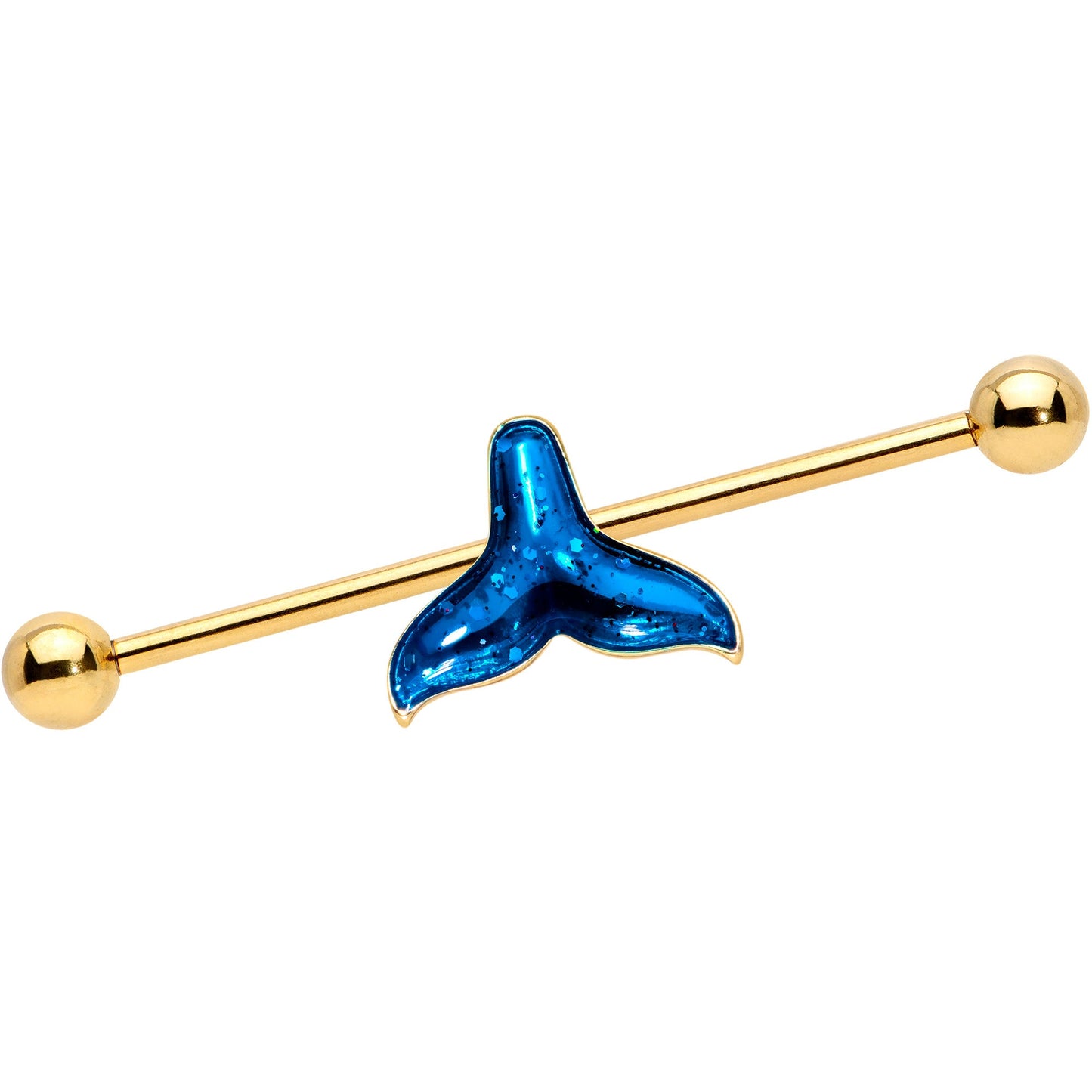 14 Gauge Gold Tone Iridescent Mermaid Tail Industrial Barbell 38mm