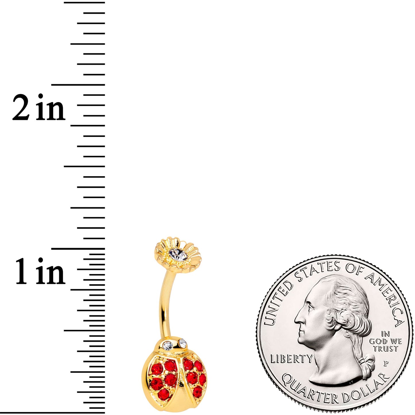 Red Clear Gem Gold Tone Ladybug Flower Belly Ring