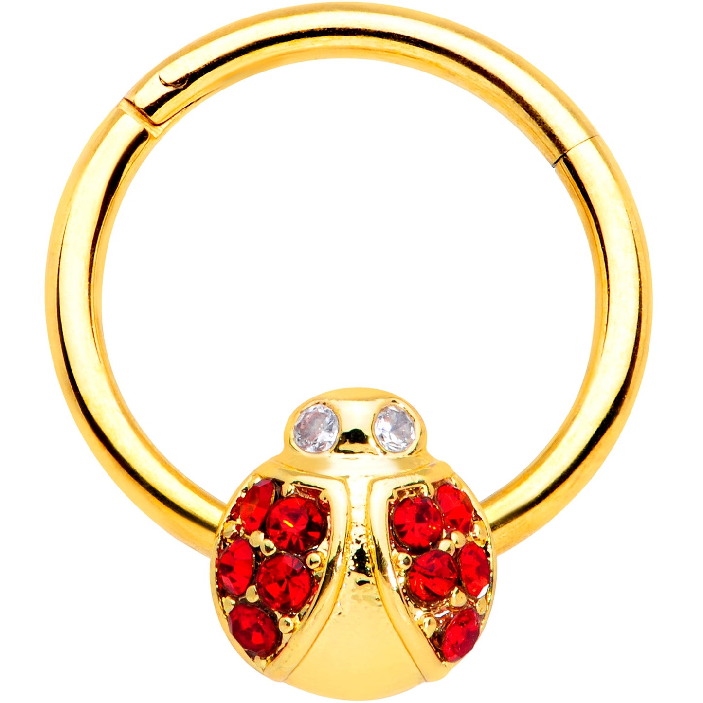 16 Gauge 3/8 Red Gem Gold Tone Ladybug Hinged Segment Ring