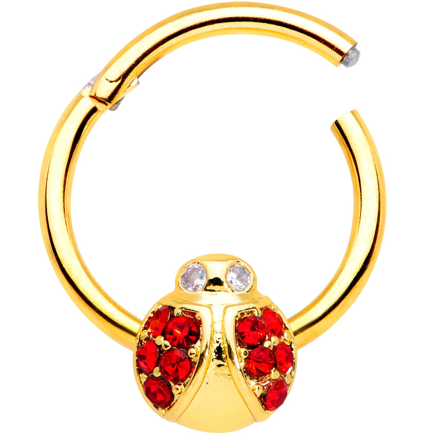 16 Gauge 3/8 Red Gem Gold Tone Ladybug Hinged Segment Ring