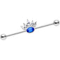 14 Gauge Clear Blue Gem Crown Industrial Barbell 38mm