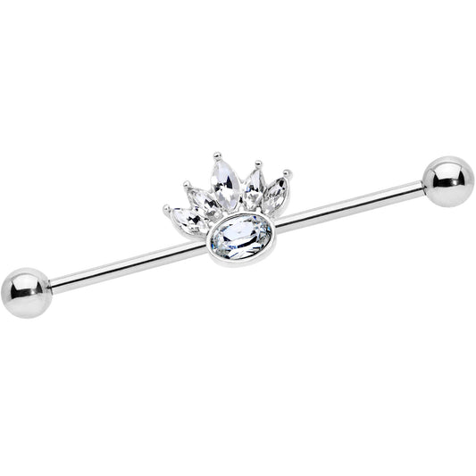 14 Gauge Clear Gem Crown Industrial Barbell 38mm