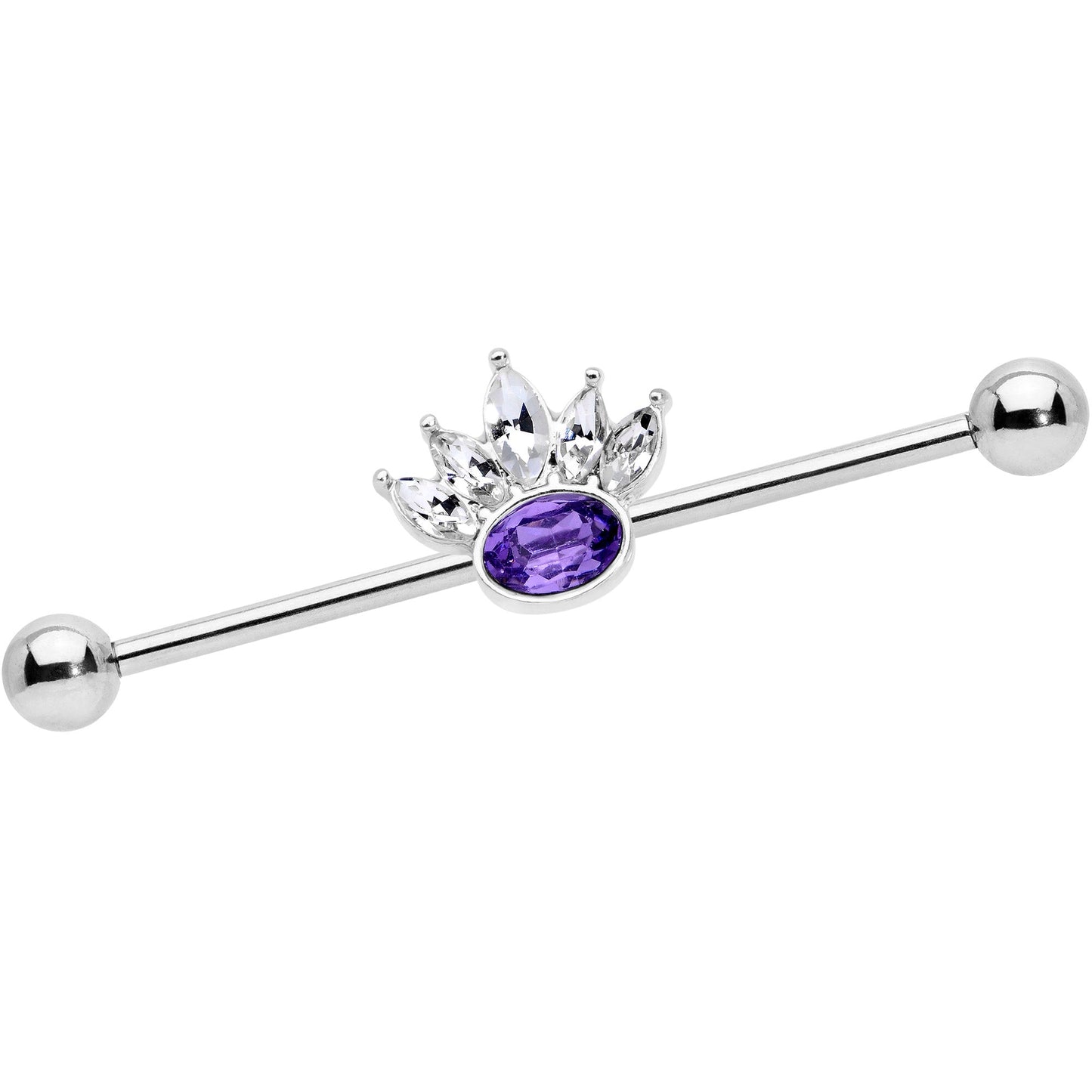 14 Gauge Clear Purple Gem Crown Industrial Barbell 38mm