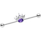 14 Gauge Clear Purple Gem Crown Industrial Barbell 38mm