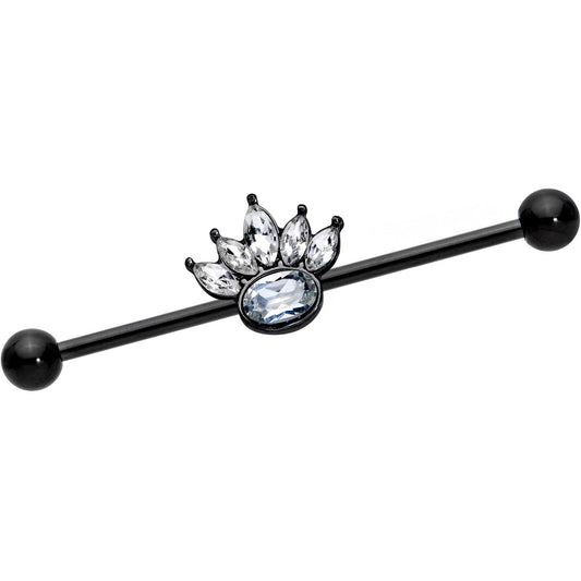 14 Gauge Clear Gem Black Anodized Crown Industrial Barbell 38mm