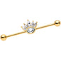 14 Gauge Clear Gem Gold Tone Anodized Crown Industrial Barbell 38mm