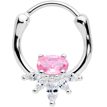 18 Gauge 3/8 Pink Clear Gem Spray Cartilage Clicker