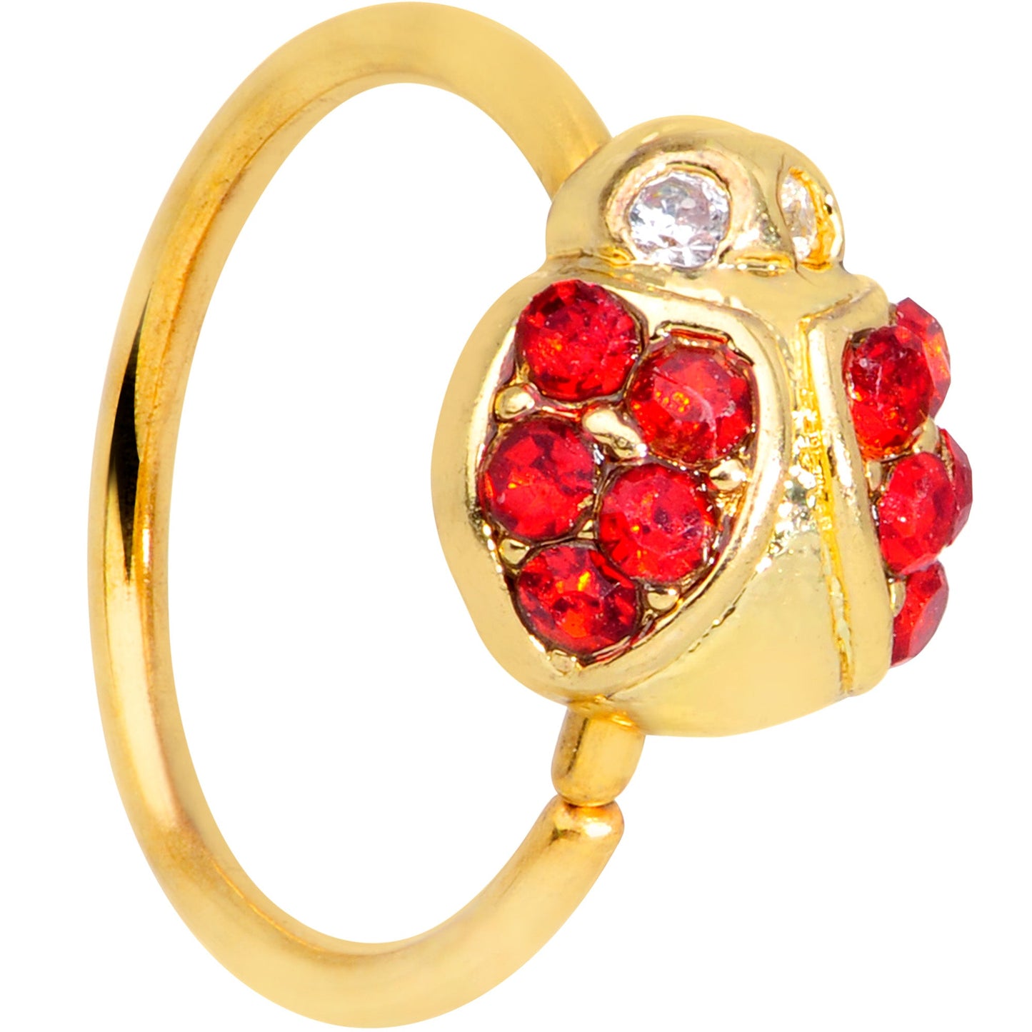 20 Gauge 5/16 Red Gem Gold Tone Ladybug Nose Hoop